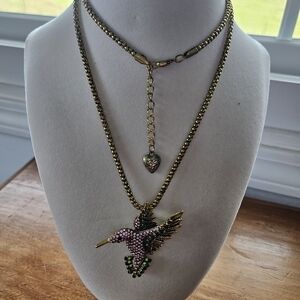 Betsey Johnson Pink Green Hummingbird Necklace